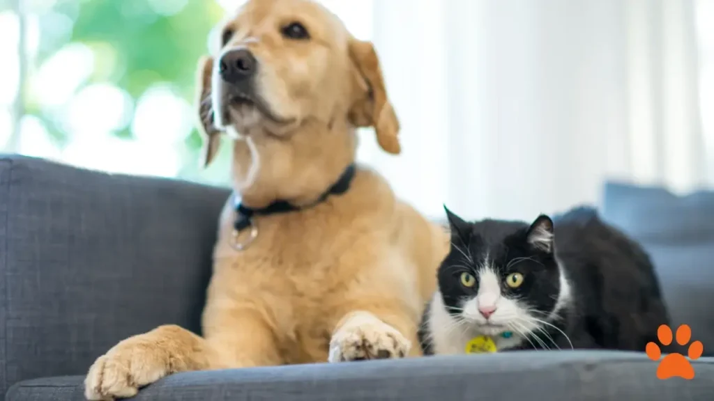 A Labrador Retriever sat with a cat (1)
